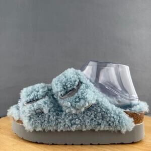 Birkenstock Papillio Arizona Big Buckle Shearling Sandals Faded Aqua Blue EU 36